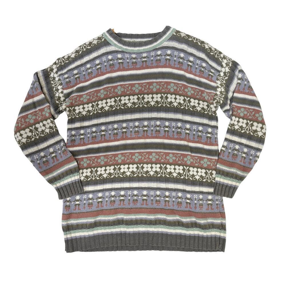 VTG 90s Woods & Gray Cottagecore Prairie Pastel Grandma Sweater Country Sz M